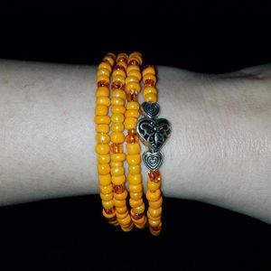 Wire wrap bracelet, orange beads, Brighton-like